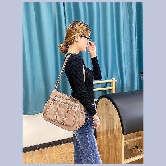 Crossbody Bags For Women Pocketbooks Soft PU Leather Purses Light Brown - Picture 2 of 6